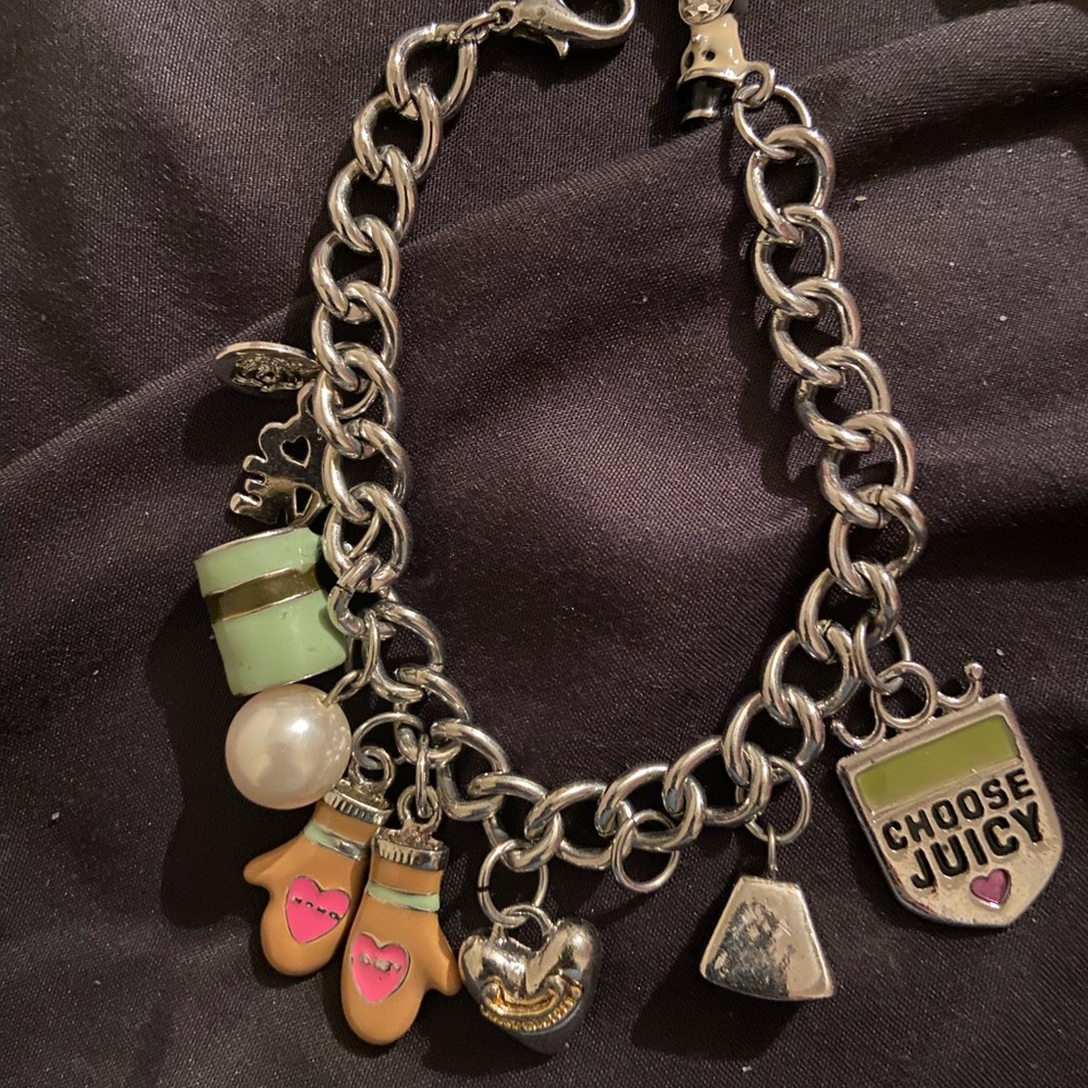 Juicy Couture Silver and Green Charm Bracelet
